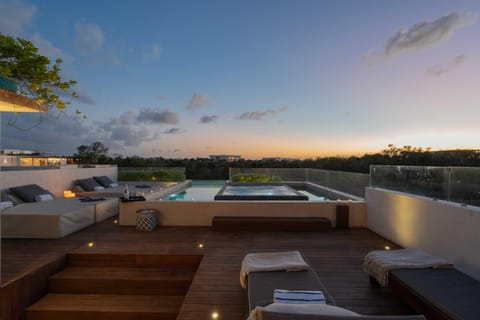 Patio, Day, Balcony/Terrace, Seating area, Pool view, Swimming pool, Sunset, sunbed