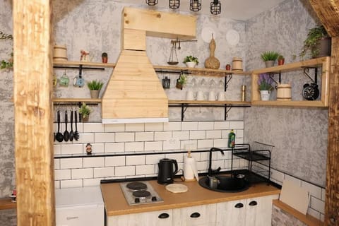 Kitchen or kitchenette, stove