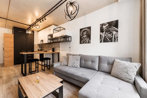 Kitchen or kitchenette, Living room, Seating area, Dining area