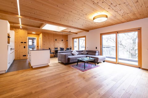 Kitchen or kitchenette, Living room, Seating area, Dining area