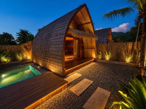 Night, Garden, Pool view, Swimming pool