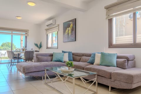 Living room, Seating area, Dining area, Pool view
