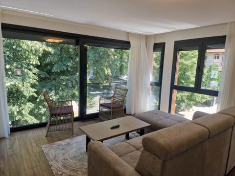 Living room, Seating area, Garden view