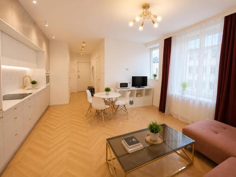 Kitchen or kitchenette, Living room, Seating area, Dining area