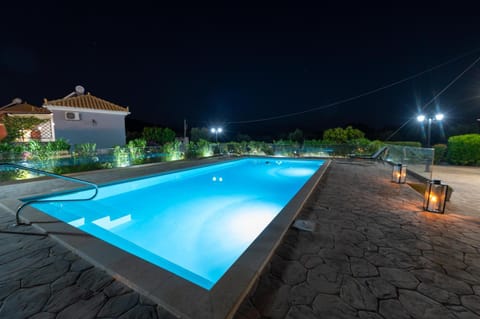 Night, Pool view, Swimming pool, sunbed