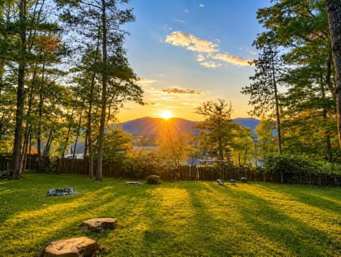 Garden, Mountain view, Sunset