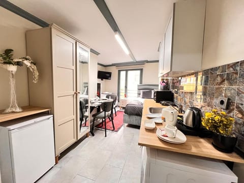 Coffee/tea facilities, Kitchen or kitchenette, Living room, Seating area, Dining area