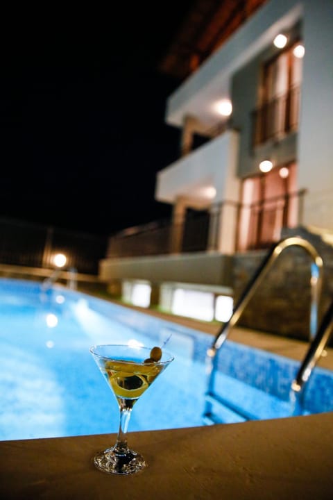 Night, Summer, Garden, Pool view, Swimming pool