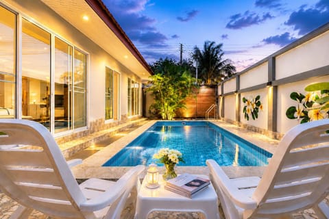Property building, Night, Swimming pool