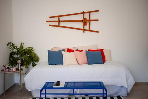 Bed, Living room, Seating area