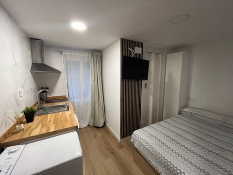 Bed, TV and multimedia, Kitchen or kitchenette, Photo of the whole room, Bedroom, wardrobe