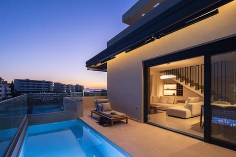 Night, View (from property/room), Pool view, Swimming pool