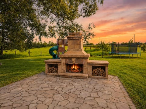 Patio, Children play ground, Garden, Sunset, fireplace
