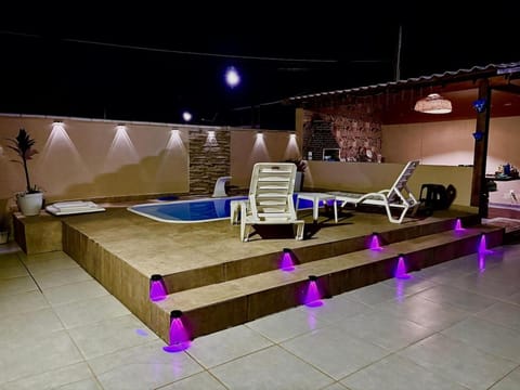 Patio, Night, Natural landscape, Pool view, Swimming pool, sunbed