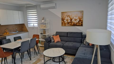 Kitchen or kitchenette, Living room, Seating area, Dining area, air conditioner