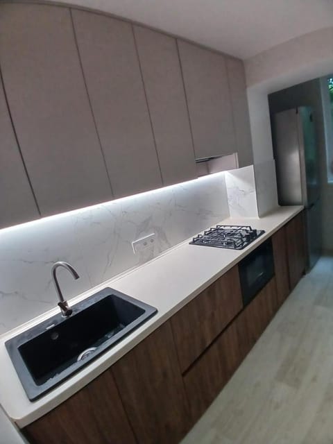 Kitchen or kitchenette, stove