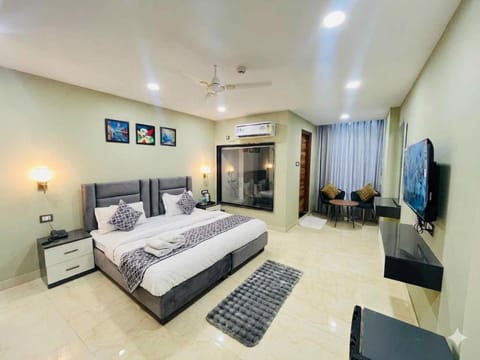 Communal lounge/ TV room, Bed, TV and multimedia, Living room, Photo of the whole room, Seating area, Evening entertainment, Bedroom, fireplace, air conditioner