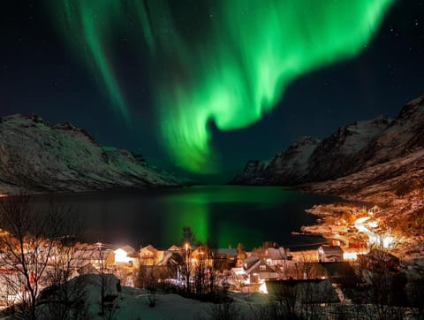 Nearby landmark, Night, Natural landscape, Bird's eye view, Mountain view