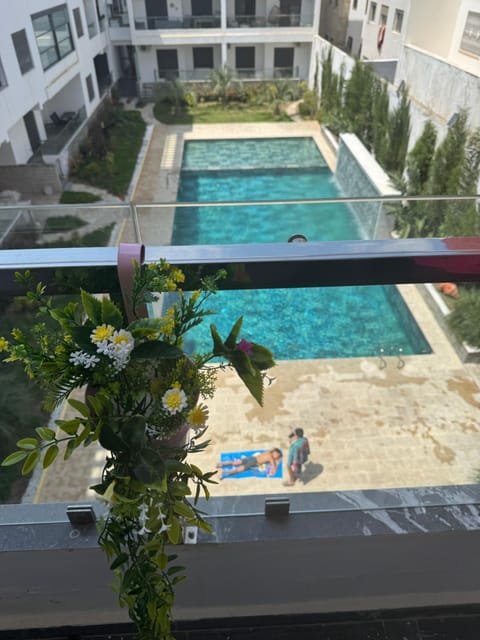 View (from property/room), Balcony/Terrace, Pool view, Swimming pool