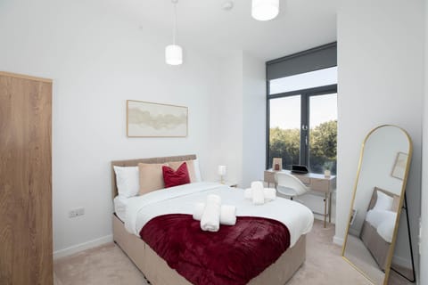Bed, Photo of the whole room, Bedroom, towels, wardrobe
