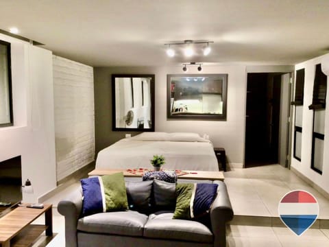 Bed, TV and multimedia, Living room, Photo of the whole room, Seating area, Bedroom