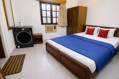 Bed, Photo of the whole room, Bedroom, fireplace, wardrobe, washing machine, dryer, air conditioner