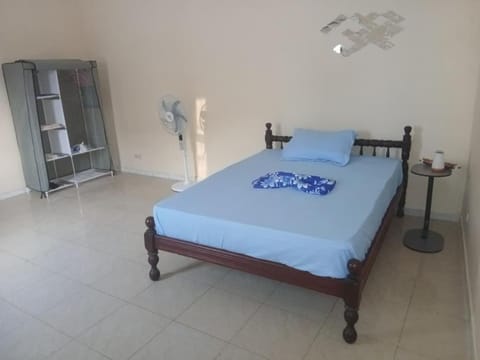 Bed, wardrobe