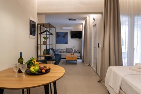 Bed, TV and multimedia, Living room, Photo of the whole room, Seating area, Dining area, Bedroom