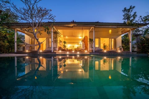 Property building, Night, Swimming pool