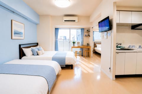 Bed, TV and multimedia, Kitchen or kitchenette, Living room, Photo of the whole room, Bedroom, air conditioner