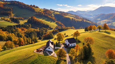 Property building, Natural landscape, Bird's eye view, Mountain view
