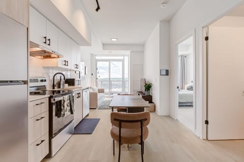 Kitchen or kitchenette, Living room, Dining area, dishwasher, oven, stove