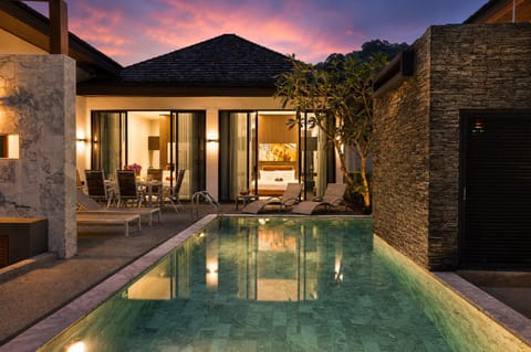 Property building, Night, Swimming pool