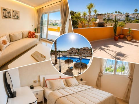 Property building, Balcony/Terrace, Living room, Bedroom, Swimming pool, Swimming pool, furniture