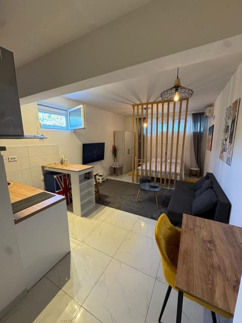 Bed, Kitchen or kitchenette, Living room, Seating area