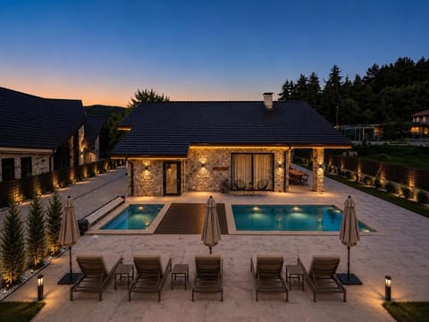 Property building, Night, Pool view, Swimming pool, sunbed
