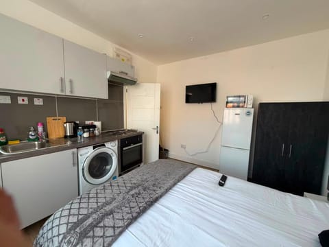 Bed, TV and multimedia, Coffee/tea facilities, Kitchen or kitchenette, Photo of the whole room, Bedroom, oven, stove, toaster, washing machine, dryer