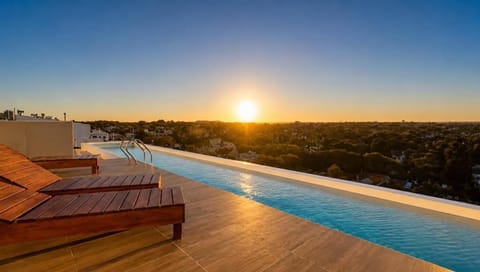 Natural landscape, Balcony/Terrace, Pool view, Swimming pool, Sunrise, Sunset, sunbed