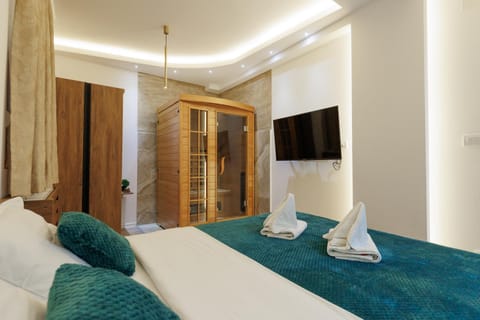 Bed, Sauna, TV and multimedia, Photo of the whole room, Bedroom, towels