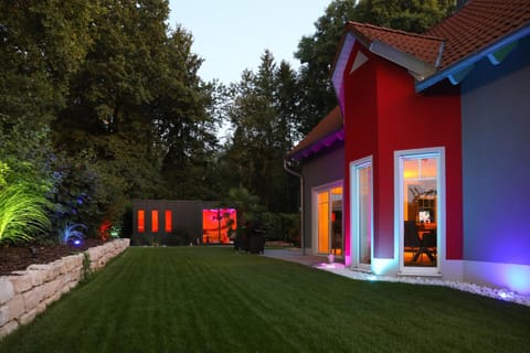Property building, Garden, Sauna, Garden view, Sunset