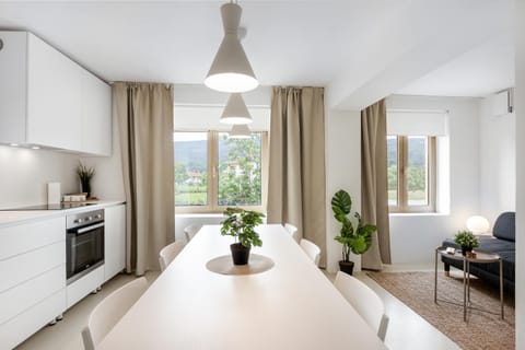 Kitchen or kitchenette, Living room, Seating area, Dining area, oven, stove