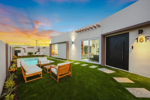 Patio, Garden, Seating area, Swimming pool, Sunset, Inner courtyard view
