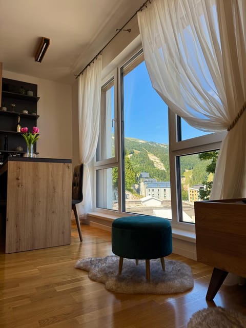 Natural landscape, View (from property/room), Living room, Seating area, Dining area, Mountain view