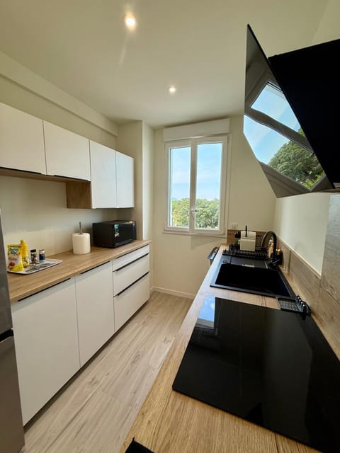Kitchen or kitchenette, dishwasher, stove