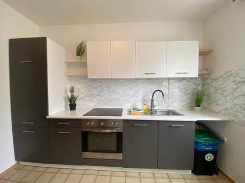 Kitchen or kitchenette, stove