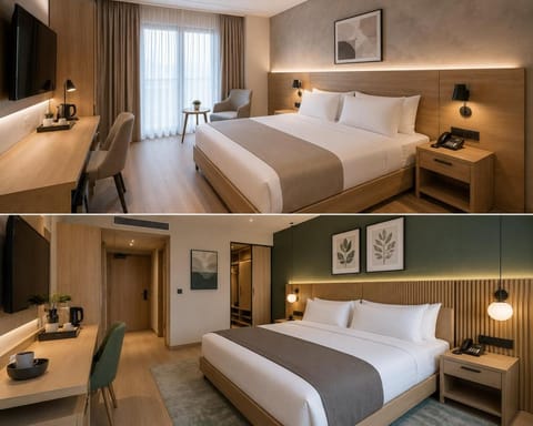 Bed, TV and multimedia, Coffee/tea facilities, Photo of the whole room, Bedroom, minibar, wardrobe, air conditioner