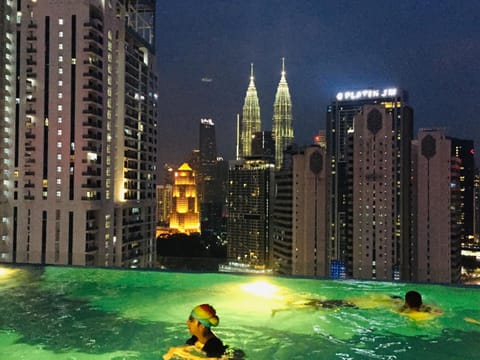 Night, City view, Pool view, Swimming pool, Swimming pool