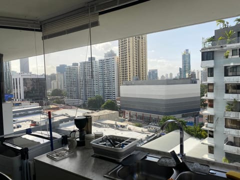 Living room, Dining area, City view