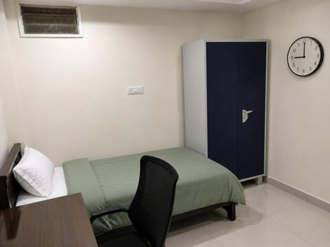 Bed, wardrobe