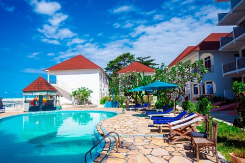Property building, Pool view, Swimming pool, sunbed